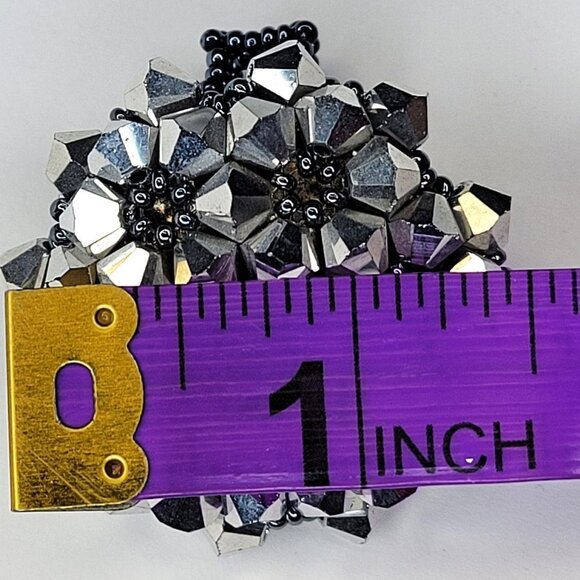 Silver Sparkling Crystal Ring Bicone Beads Cluster Ring Glitter Stretch Ring - Picture 6 of 10